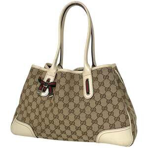 Gucci Princess Tote Bag, Ribbon Shoulder Sherry Line Web GG Canvas, Beige, 16...